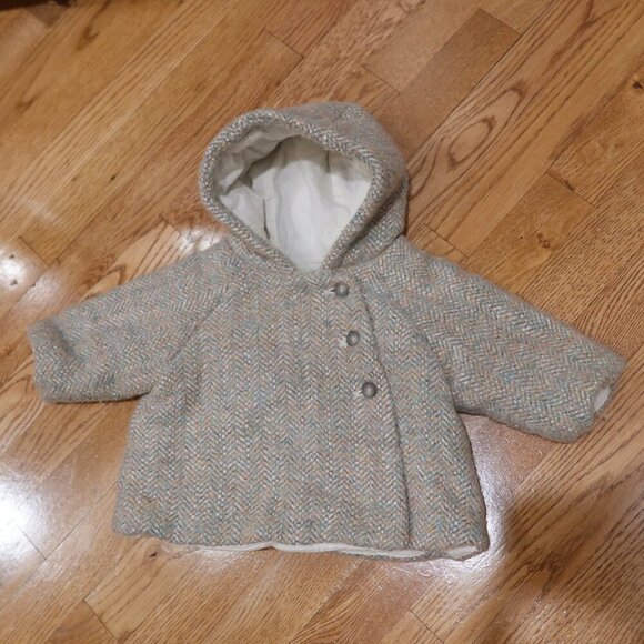 Bonpoint baby Boniface Tweed Coat jacket wool alpaca green multi thick hood 6 MS - Picture 3 of 12